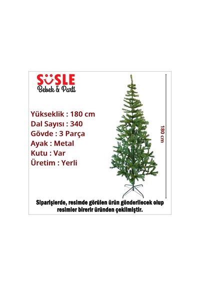 180 Cm Yılbaşı Çam Ağacı - 340 Dallı Ve Metal Ayaklı