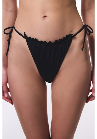 Penti Siyah Super Frill Bağlamalı Düşük Bel Bikini Altı Siyah
