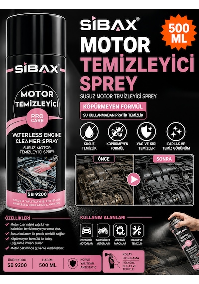 Sibax Motor Temizleyici Susuz Temizler Yalıtkan Antistatik 500 Ml Yerli Üretim Kodu : Sb 9200