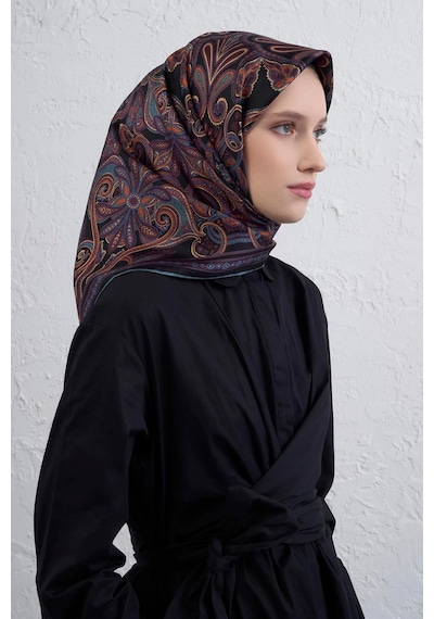 Armine Sura İpek Eşarp -2025/2026 -9421 Siyah, Mor
