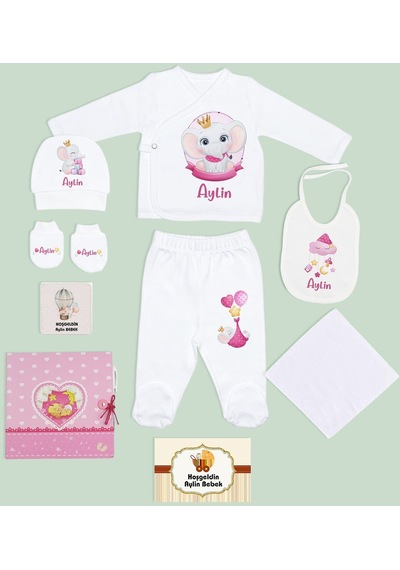 Bk Kids Kişiye Özel Beyaz Hastane Çıkışı, Pembe Bebek Anı Defteri, Yeni Doğan Bebek Giyim Hediyesi, 9 Parça Bebek Hediye Seti-2