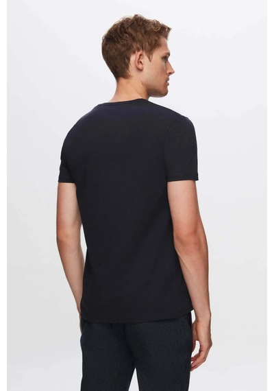 Twn Slim Fit Lacivert Düz Kabartma Baskılı T-shirt 4ec148551753m Lacivert
