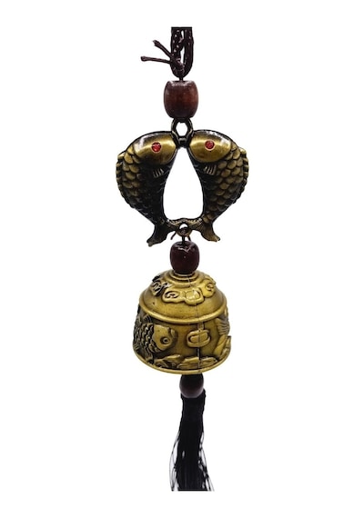 Çin Feng Shui Şans Ve Bereket Metal Koi Balık Çan 35 Cm