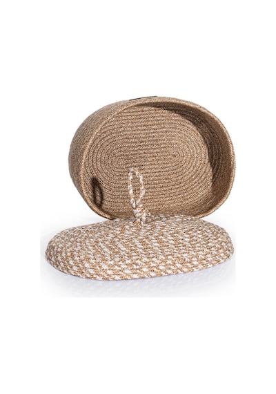 Cesta Kapaklı El Yapımı Pamuklu Natural Bej Hasır Dekoratif Sepet 25cmx34cm 9035 Natural