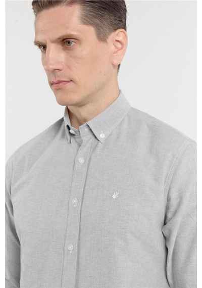 İmza Haki Oxford Düğmeli Yaka Uzun Kol Cepsiz Slim Fit Pamuklu Gömlek 1004260182