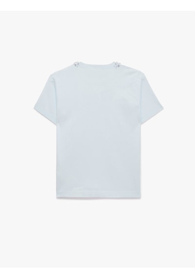 Koton Regular Fit Boncuklu Bisiklet Yaka Kısa Kollu Viskon Triko Kazak Mavi 7wak90135ht