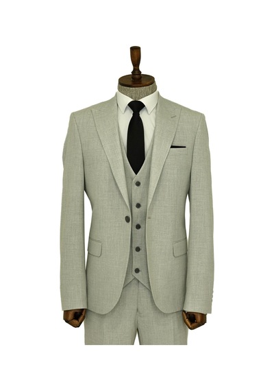 Wessi Tek Düğmeli Slim Fit Gri Yelekli Erkek Takım Elbise Gri