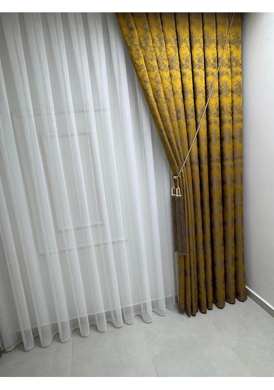 Nivemeshome İstanbul Hardal 1/3 Sık Pileli Fon Perde Apm Hardal
