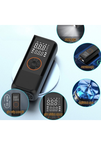 4500 Mah Şarjlı Taşınabilir Araba Lastik Hava Top Şişirme Pompası Led Işıklı Dijital Hava Kompresörü