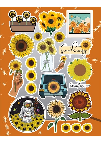 Ayçiçeği Sticker Seti Laptop Ajanda Pc Tablet Telefon Defter Etiket Bullet Journal Diğer