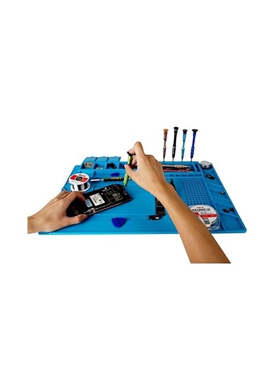 S160 Isıya Dayanıklı Manyetik Silikon Tamir Pedi Mıknatıslı Saklama Bölmeli - 45x30cm Mavi