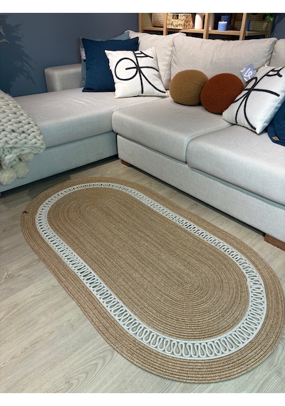 Mavaux Lotus Jüt Hasırlı El Örgüsü Kilim Krem