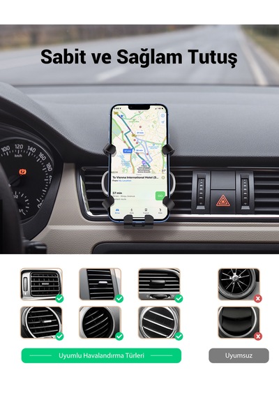 Ugreen 5 Kollu Mekanik Araç İçi Telefon Tutucu Air Vent, Siyah, 80539
