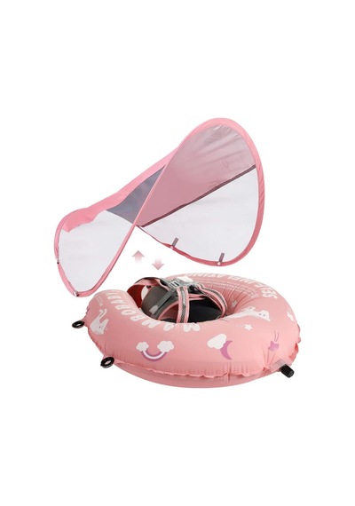 Mambobaby Yüzme Simidi - Pink Unicorn, Emniyetli, Gölgelikli Ve Ayak Destekli
