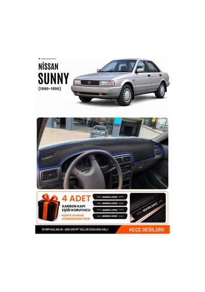 Nissan Sunny 1990-1995 Uyumlu Torpido Koruma, Torpido Örtüsü, Torpido Kılıfı - Siyah Mavi