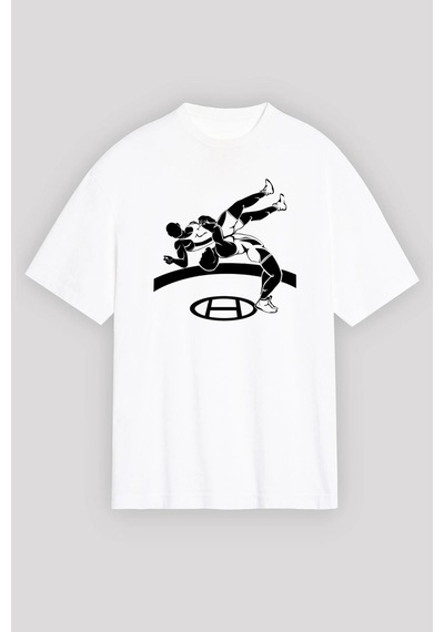 Adrift Güreş Beyaz Unisex Oversize Tişört T-shirt Beyaz