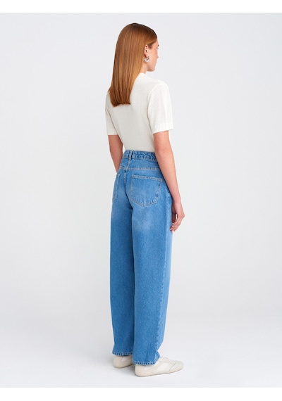 Dilvin 71769 Eskitmeli Mini Balon Denim Pantolon Mavi