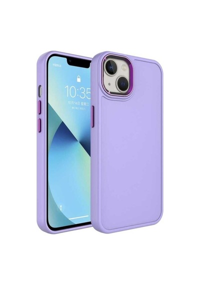 Apple Uyumlu iPhone 14 Plus Kılıf Metal Çerçeve Ve Buton Tasarımlı Sert Zore Botox Kapak Lila
