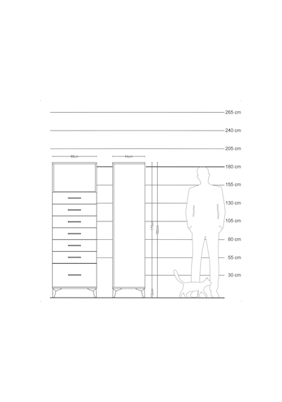 Hyperion Dolap Tek Raflı 7 Çekmeceli 88x44x182 Çam-çam Çam