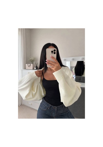Flex Fashıon Kadın Sokak Modası Akrilik Crop Triko Hırka Krem - 928384069 Krem - 928384069 Krem