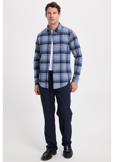 Tudors Erkek Slim Fit Dar Kesim Kareli Kışlık Oduncu Gömlek-42377 Mavi
