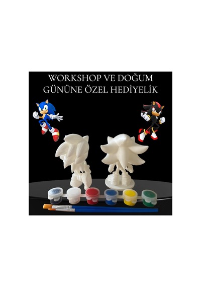 3d Shadow Ve Sonic Figür Boyama Seti - Kendin Boya Hobi Ve Etkinlik Seti - Akrilik Boya + 4 Fırça