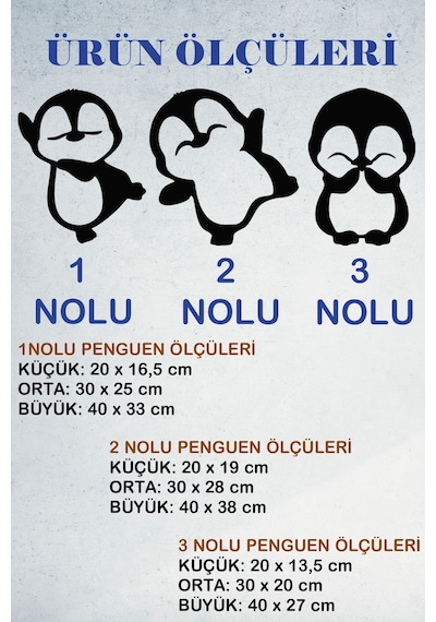 3 Lü Penguen Tablo Çocuk Odası Duvar Dekoru Siyah - 753536213 Siyah
