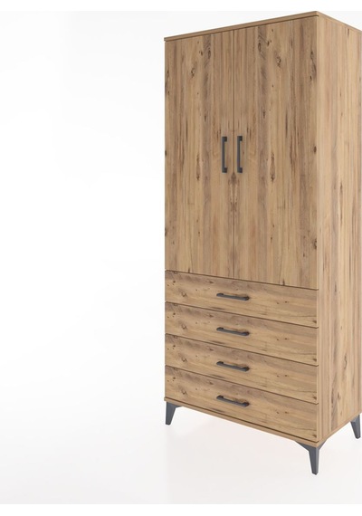 Hyperion Dolap 2 Raflı 4 Çekmeceli Tek Askılı 88x44x195 Çam-çam Atlas Çam
