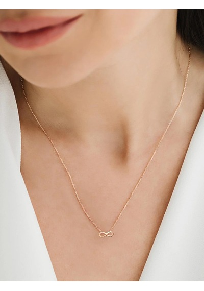 Brezza Lusso Jewelry 925 Ayar Rose Gold Sonsuzluk Model Sade Zarif Minimal Kadın Kolye 45 CM 45 CM