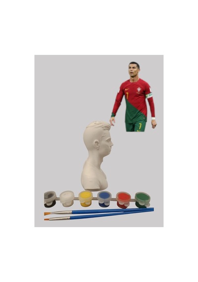 3d Ronaldo Futbolcu Figür Boyama Seti - Kendin Boya Hobi Ve Etkinlik Seti - Akrilik Boya + 2 Fırça