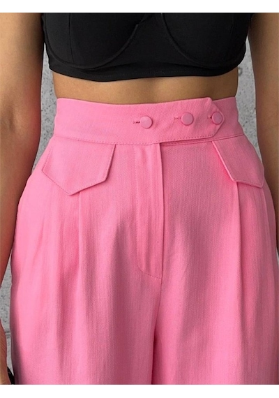 Ahes Shopping Pantolon Kapalı Cep 3 Düğme Detaylı - Pembe Pembe
