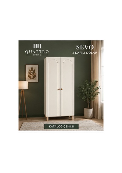 Sevo 2 Kapaklı Dolap Krem - Meşe