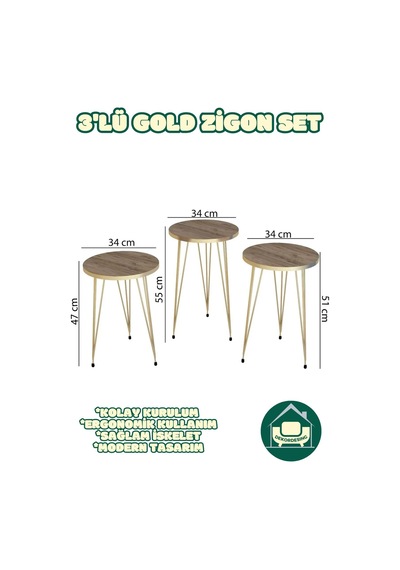Berlin Ceviz Zigon Sehpa Gold Tel Ayak Lüks & Modern Tasarım