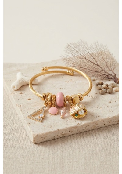 Pembe Deniz Kabuğu Model Gold Renk Charmlı Bileklik