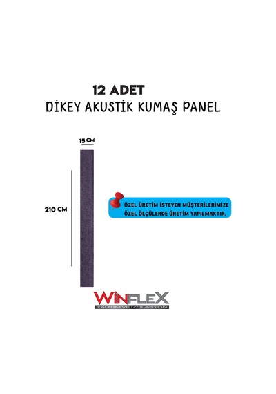 Akustik Kumaş Kaplı Dikey Panel 15x210cm - 12 Adet Mor Renk
