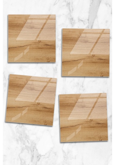 Gökçeoğlu Cam Bardak Altlığı Doğal Ahşap Temalı 4'lü Takım 10cm X 10cm Çok Renkli