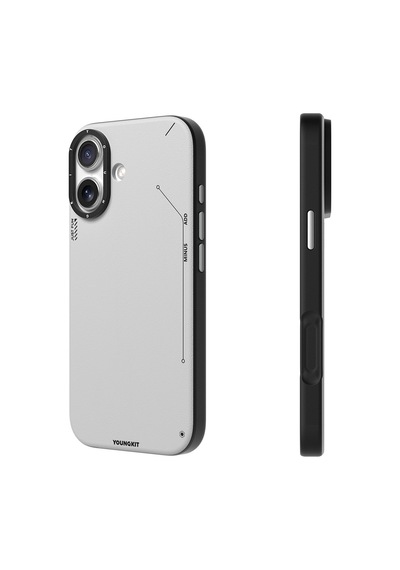 Apple Uyumlu iPhone 17 Kılıf M-safe Şarjlı Basit Mat Deri Desenli Youngkit Tech Fashion Serisi Kapak Gri Gri