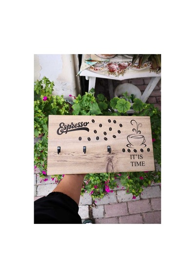 Kahve Temalı Ahşap Anahtar Askılığı 40x18 Cm