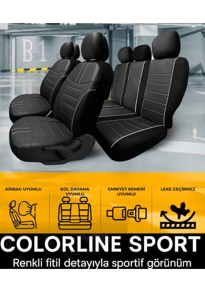 Ford Fiesta 2008 Ve Sonrası Uyumlu Colorline Sport Deri Siyah - Beyaz Koltuk Kılıfı