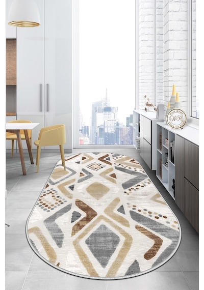 West Home Makinede Yıkanabilir Kaymaz Taban Leke Tutmaz Oval Mutfak Halısı Salon Halısı Ve Yolluk Wh 587 Multy Oval