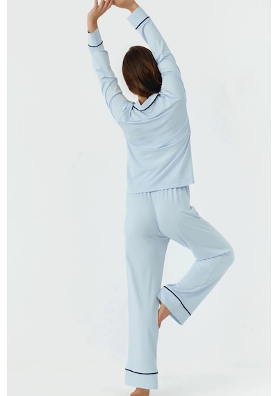 Hiccup Gömlek Yakal Ekstra Yumuşak Rahat Kesim Uzun Kollu Pijama Takımı Bebek Mavisi