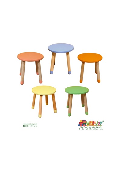 Woodnjoy Wood & Joy Doğal Ahşap Renkli Çocuk Tabure Sarı Sarı