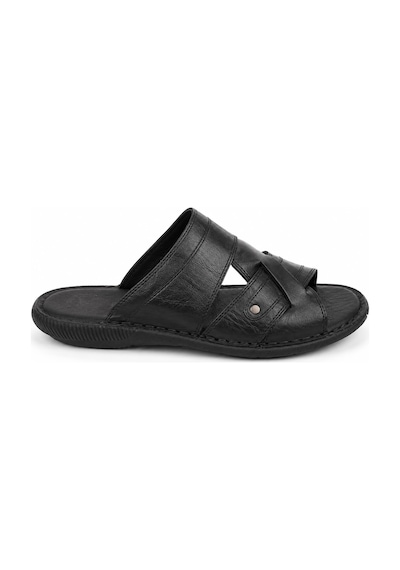 Trendyshose 6600 Doğal Deri Anatomic Erkek Terlik Siyah