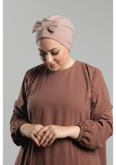 Hürrem Bone Bej Pratik Hazır Geçmeli Fiyonklu Bone Sandy Çift Taraflı Çapraz 3007b 12 Bej