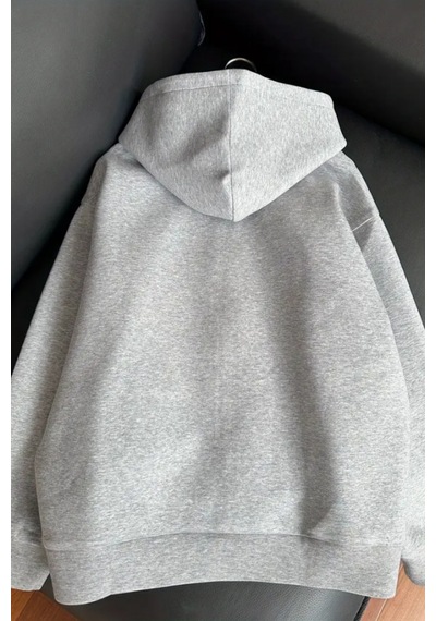 Cool Tarz Unisex Gri Fermuar Kapüşonlu Sweatshirt Gri Gri