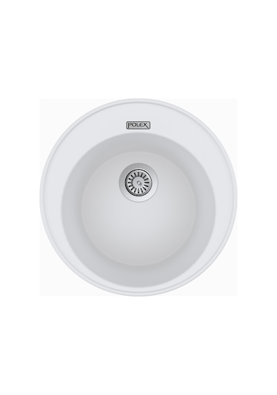 Polex Cristalüx Granit Evye P-06 Beyaz Tezgah Altı Ve Tezgah Üstü Oval Mutfak Evyesi 51.5x51.5 CM
