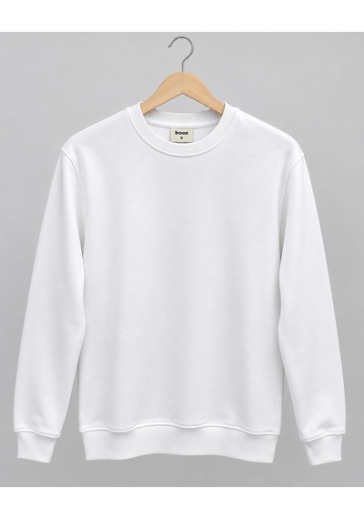Basic Bisiklet Yaka Relaxed Regular Erkek Sweatshirt - 7773 Beyaz
