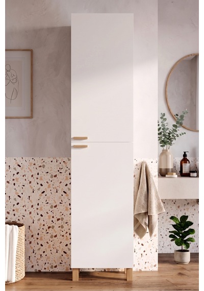 Oslo 2 Kapaklı Ahşap Ayaklı Çok Amaçlı Banyo Boy Dolabı Havluluk Düzenleyici Beyaz Ol3-w