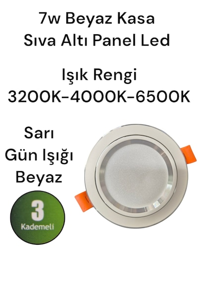 7w Beyaz Kasa Sıva Altı Panel Led 3 Kademe Işık