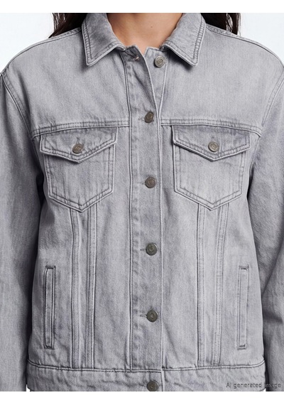 Lcw Vision Gri Gömlek Yaka Oversize Kadın Jean Ceket